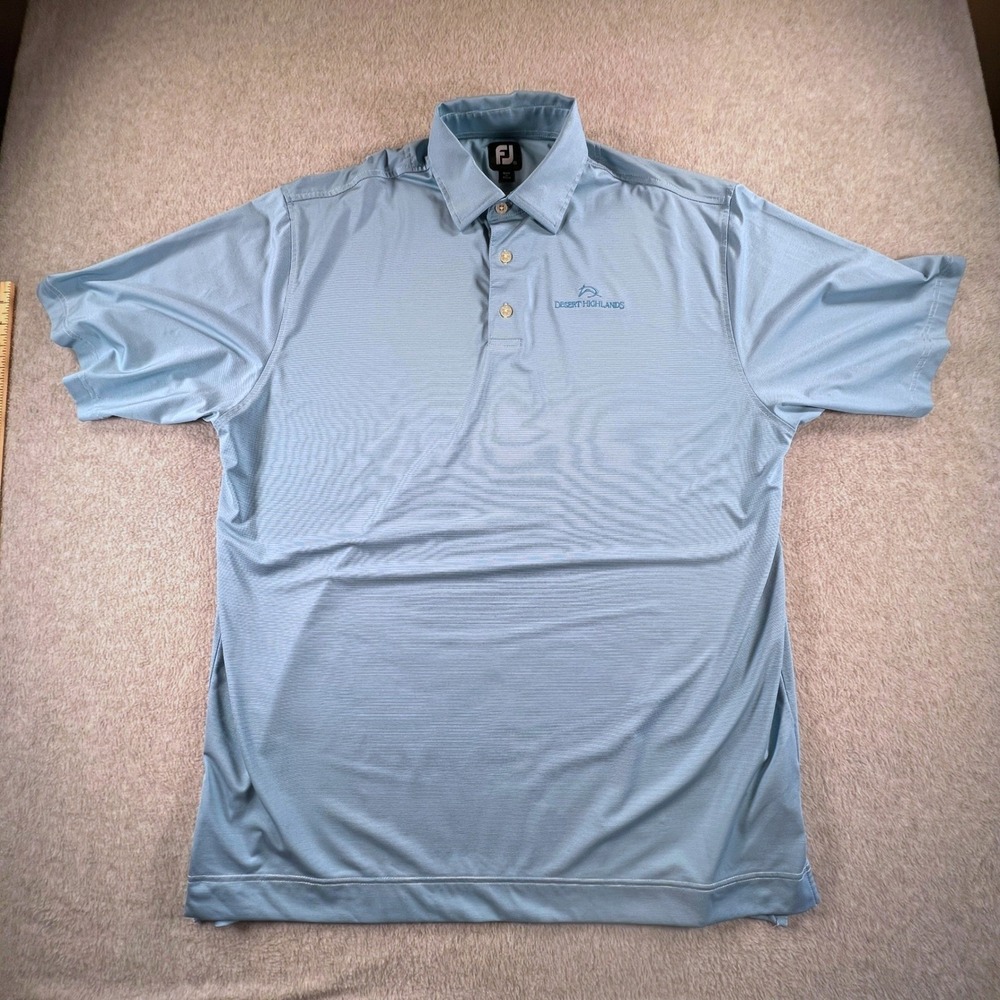 FootJoy Mens XL Polo Shirt Light Blue Striped Desert Highlands Golf Performance